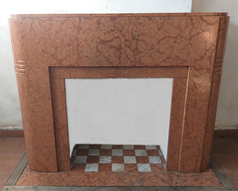 Art Déco fireplace, ca.1930. Rosso di Verona Marble