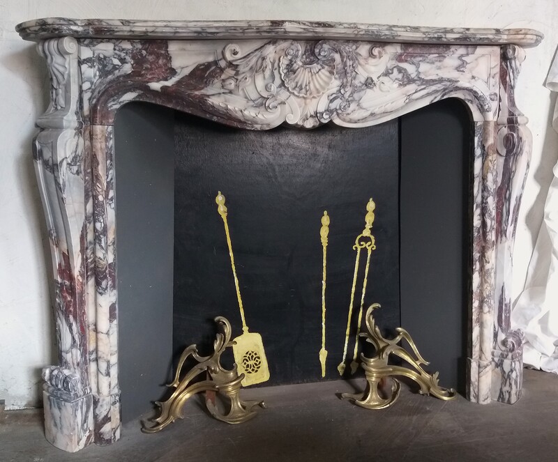 Louis XV fireplace in Brèche Violet marble, ca.1860
